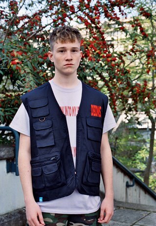 NAVY BLUE UTILITY VEST WITH EMBROIDERED DBDNS LOGO DESIGN