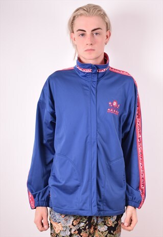 DIADORA MENS VINTAGE TRACKSUIT TOP JACKET MEDIUM BLUE 90S