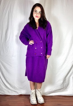 90s Winter Wool Double Chested Two Piece Purple Suit