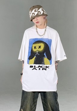 White Washed Graphic Oversized Cotton T shirt tee