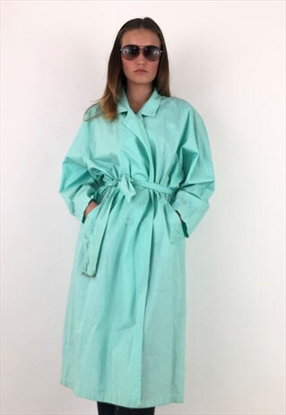 VINTAGE TRENCH COAT WOMEN COTTON IN TIFFANY GREEN