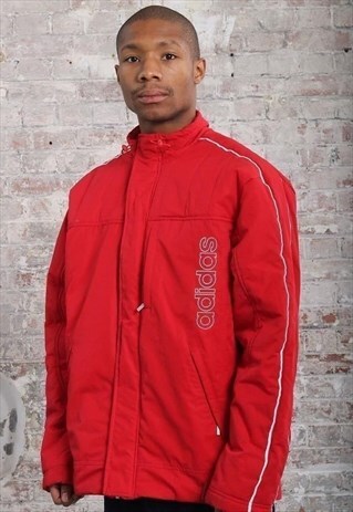 VINTAGE ADIDAS QUILTED SPORT LOGO JACKET RED