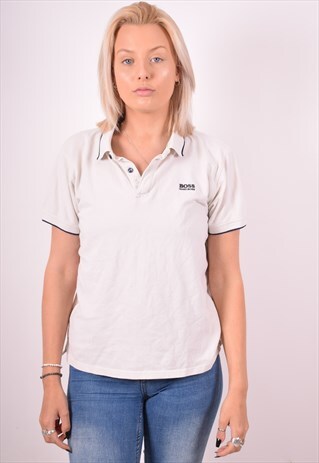 HUGO BOSS WOMENS VINTAGE POLO SHIRT LARGE WHITE 90S