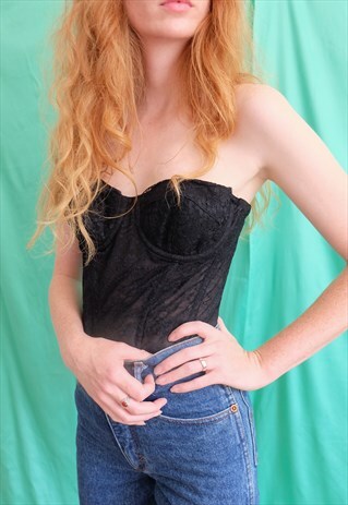 VINTAGE 60S BLACK LACE CORSET TOP
