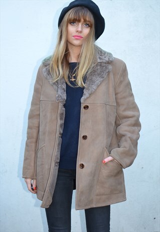 VINTAGE 70S LIGHT BROWN SHEEPSKIN SHEARLING COAT