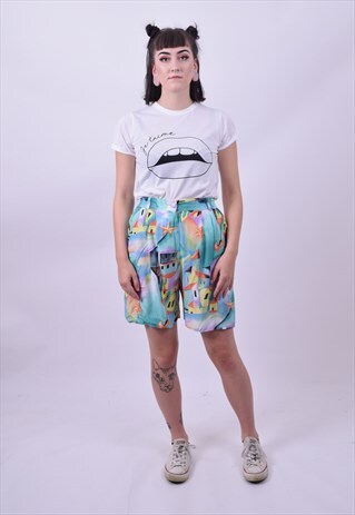 VINTAGE 90'S CRAZY PRINT HIGH WAIST SHORTS SIZE 8 TO 10