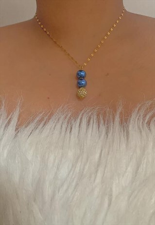 BLUE AND GOLD SWAROVSKI CRYSTAL AND PEARL NECKLACE