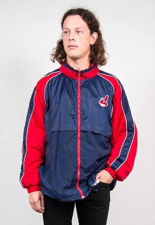 VINTAGE 90'S CLEVELAND INDIANS MLB HOODED WINBREAKER JACKET