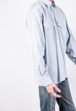 VINTAGE PLAIN BLUE FLANNEL SHIRT