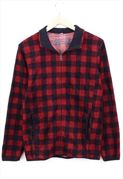 Vintage Fleece Red Black Check Zip Up Collared 90s