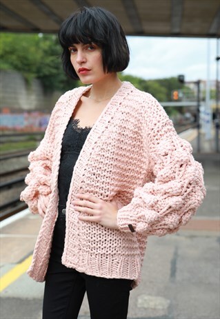 HAND KNIT WOOL BLEND CABLE DESIGN HANDMADE KNITTED CARDIGAN
