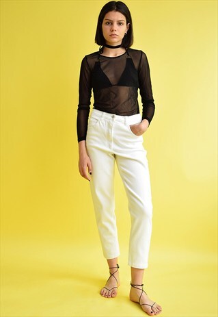 VINTAGE 90'S RETRO HIGH WAIST WHITE SLIM CUT DENIM JEANS