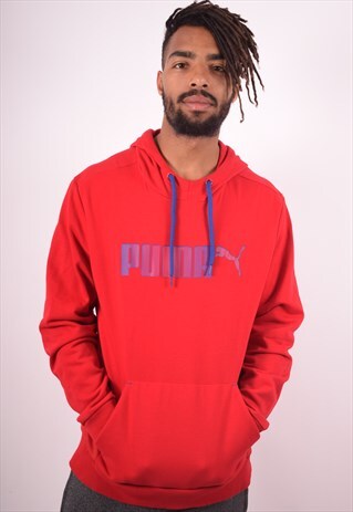 PUMA MENS VINTAGE HOODIE JUMPER LARGE RED 90S