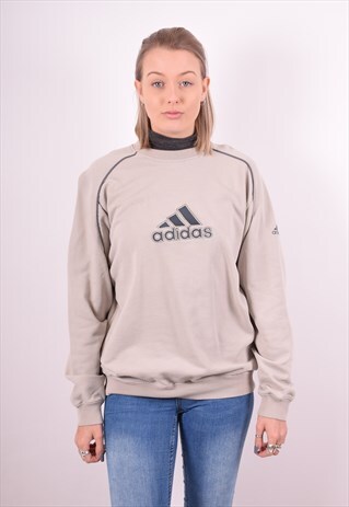 ADIDAS WOMENS VINTAGE SWEATSHIRT JUMPER MEDIUM BEIGE 90S