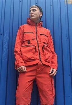 2 piece cargo pocket sport set utility overalls combo orange