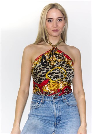 VINTAGE 90'S GOLD CHAIN HALTER TOP