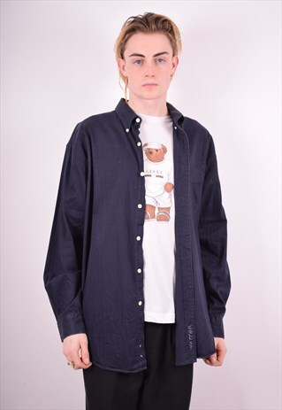 CHAPS RALPH LAUREN MENS VINTAGE SHIRT LARGE NAVY BLUE 90'S