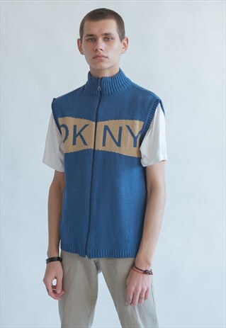 VINTAGE 90S HIGH NECK VEST IN BLUE