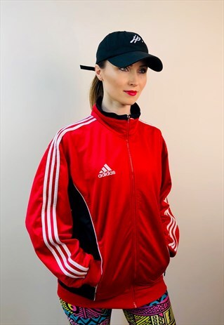 VINTAGE 80S ADIDAS RED FOOTBALL FRANCE BLACK WHITE TRACK