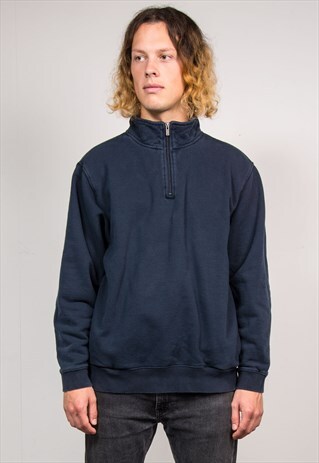 90'S VINTAGE L.L.BEAN NAVY BLUE QUARTER ZIP SWEATSHIRT