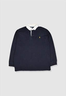 Vintage 90s Polo Ralph Lauren Rugby Polo Shirt in Navy Blue