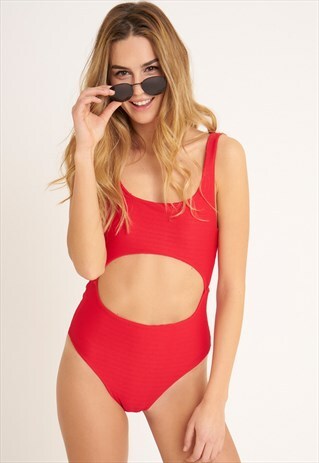RED CUT-OUT SWIMSUIT