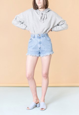 LONG FRAY HIGH WAIST FESTIVAL DENIM SHORTS MOM JEAN