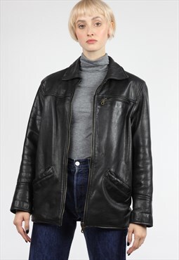 Vintage Y2K Leather Jacket Ladies Black Small