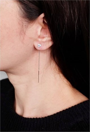 Heart Threader Earrings Women Sterling Silver Earrings