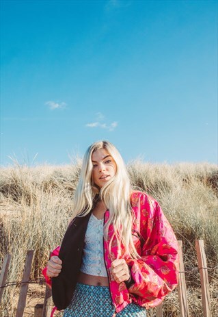 DION PINK AND GOLD JACQAURD BOMBER JACKET WITH FLEECE LINING