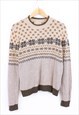 Vintage Aztec Knit Jumper Cream Pullover With Patterns 90s