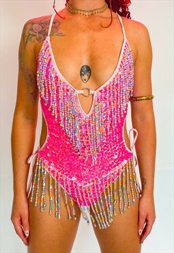 Pink Barbie Pride Sequin Bodysuit Festival Ibiza
