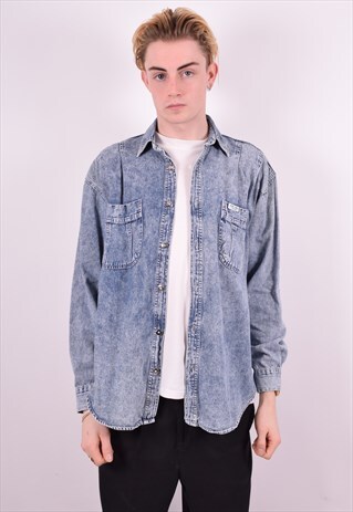 MENS VINTAGE DENIM SHIRT XL BLUE 90'S