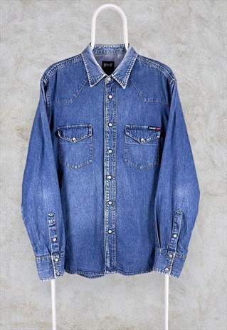 Vintage Schott NYC Denim Shirt Pearl Snap Buttons Large