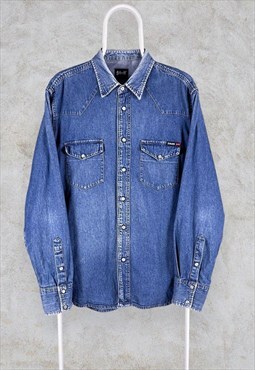 Vintage Schott NYC Denim Shirt Pearl Snap Buttons Large