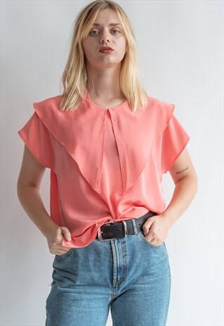 VINTAGE 80S CHIC PEACH BLOUSE IN SHEER