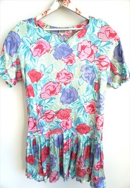 Vintage Floral Dress, Flowers, Short sleeves Mini Romantic