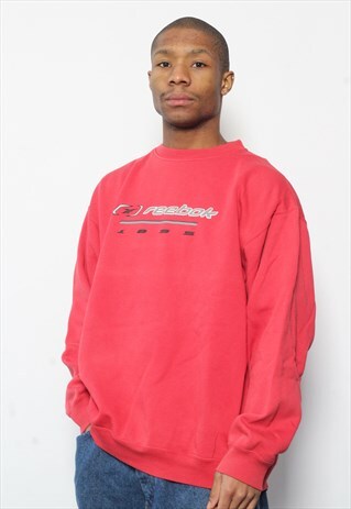 VINTAGE REEBOK SPELL OUT LOGO SWEATSHIRT RED