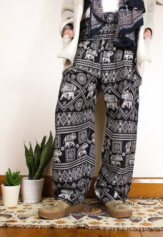 FAIRTRADE BLACK ELEPHANT HIPPIE HAREMS TROUSERS