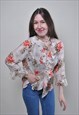 LEOPARD RUFFLED BLOUSE, FLORAL RUFFLE BLOUSE VINTAGE 90S