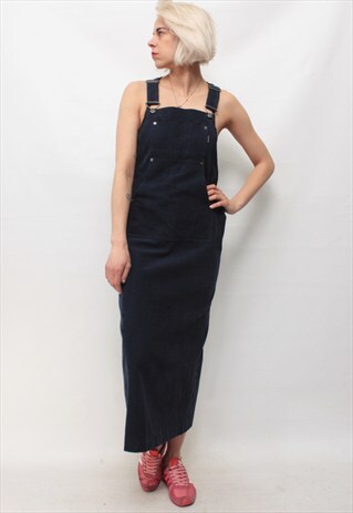 VINTAGE 90' BEAUTIFUL CUTE NAVY BLUE CODUROY DUNGAREE DRESS