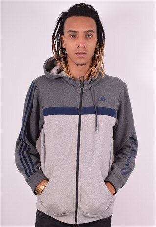 ADIDAS MENS VINTAGE HOODIE JACKET LARGE GREY 90S