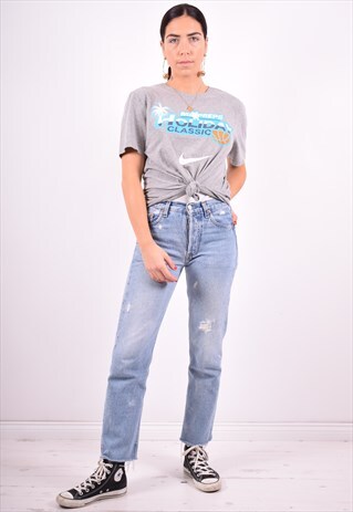 NIKE WOMENS VINTAGE T-SHIRT TOP MEDIUM GREY 90'S
