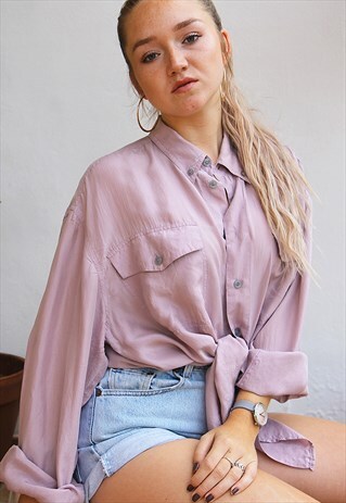 PALE LILAC PURE SILK OVERSIZED LONG SLEEVED SHIRT