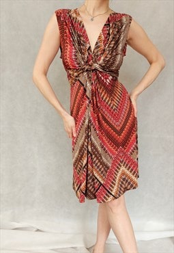 Vintage Geometric Pattern Dress, Retro Summer Gown, S-M Size