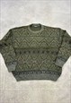 VINTAGE KNITTED JUMPER ABSTRACT PATTERNED GRANDAD SWEATER