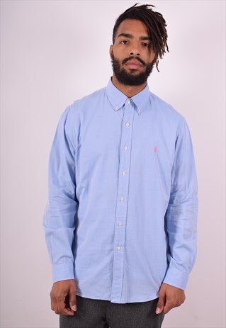 RALPH LAUREN MENS VINTAGE SHIRT LARGE BLUE 90S