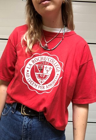 90S VINTAGE RED COLLEGE T-SHIRT CHAMPION