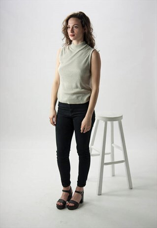 BEIGE KNITTED TOP / RIBBED SLEEVELESS TOP