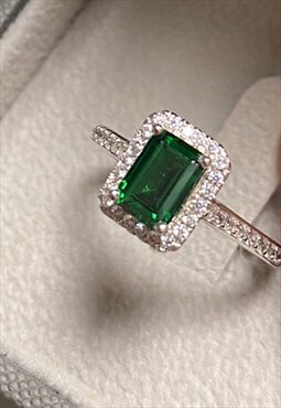 Emerald Cut Lab Created Emerald Sterling Silver Ring